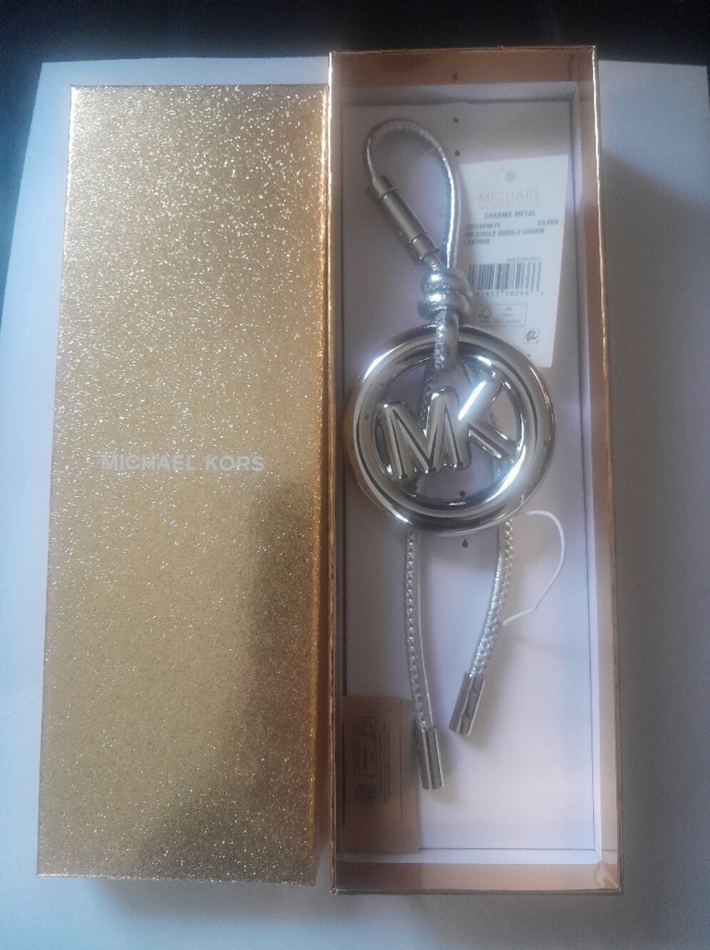 New Michael Kors Key/tote Charm In Silver 7 1/2 NWT